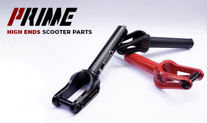 Discover the latest Prime Scootering freestyle scooter parts! Bar, fork, headset, clamp and griptape...